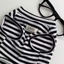 1PC Pet Striped Vest Shirt For Spring And Summer, Lightweight And Breathable Casual Pet Clothing Is Perfect For Daily Fashion, Garden Walks, Family Outings, Festivals And Gatherings, Bringing Elegant And Fresh Style To Your Pets - Black and White - View 7