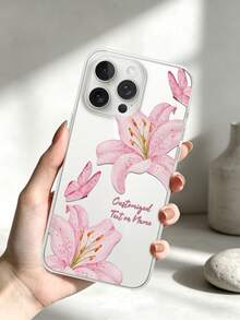夏季 1 件花卉客製化家庭好友情侶姓名文字防震透明手機殼，相容 iPhone 11/12/13/14/15/16/16 Pro/16 Plus/16 Pro Max/17 Pro Max/S26/S25/A56/A55 及其他 Android 機型，送給朋友的禮物 - 無色 - 查看 5