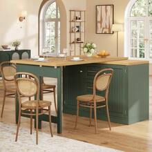 Isla de cocina multifuncional con tablero extensible, encimera convertible, estantes ajustables 360°, estante para aperitivos, cierre magnético y amplio cajón. Diseño moderno, color blanco. - Verde - Ver 12