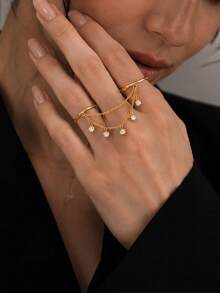 STONEFANS 1 pieza Nuevo anillo multicapa para mujer, diseño de nicho, accesorio de anillo de dedo versátil de moda minimalista exquisita - Dorado - Ver 2