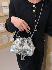 Women's Personalized Sequin Evening Bag, Fashion Colorful Clutch, Versatile Shoulder Crossbody Bag - Silver - View 3