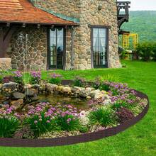 Borde de plástico para césped, borde para macizos de flores, valla de jardín, borde para cortar césped, bordillos con aspecto de ratán, vallas, cerca de jardín, marrón, 5 m/10 m/20 m/30 m/40 m/50 m - 30m-marrón - Ver 6
