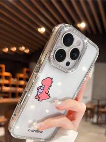 1 Fashionable Four Sided Shiny Diamond Transparent Phone Case With Small Dinosaur Pattern Customizable Name Electroplated Silver Luxurious Shiny Diamond Transparent Phone Case Compatible With IPhone 16e/17 Pro Max/15 Pro Max/14 Plus/13 Pro And Other Models Suitable As A Gift For Friends - Silver - View 4