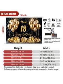 1pc Customizable Name & Age Gold Glitter Balloon Happy Birthday Backdrop, Gold Ribbon Balloon Gift Box Decoration Background, Suitable For Birthday Party Cake Table Decoration, Photography Banner, Vinyl Material, Multi-Functional, Durable, Decorative, Reusable, Exquisite, Fashionable, Colorful, Modern, Customizable, Personalized, Unique, Ideal Gift For Her, Boyfriend, Girlfriend - G - View 6