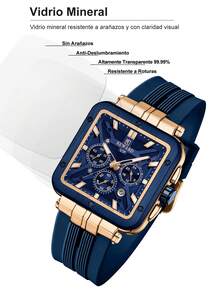 Reloj de cuarzo para hombre REWARD, estilo de moda empresarial, pantalla de fecha, manecillas luminosas, multifunción, alta calidad, regalo, diseño clásico, correa de silicona - Azul Marino - Ver 9