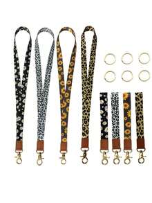 1pc Leopard & Daisy Print Lanyard, Leather Neck Strap, ID Badge Holder, Key/Phone/Card Keychain Lanyard - Multicolor - View 7