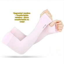 2 Pairs Black And White Women's Spring/Summer Fashion Minimalist Sun Protection UV-Resistant Sweat-Wicking Elastic Ice Silk Fabric Solid Color Long Over-Elbow Arm Sleeves For Outdoor Sports, Travel, Cycling, Driving - Black and White - View 7