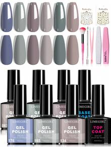 LIMEGIRL All Season Gel Nail Polish Set – 6 Colors Gel Polish With Top Base Coat Soak Off UV LED Fall Winter Manicure Gift For Women (Set F) - Multicolor - View 1