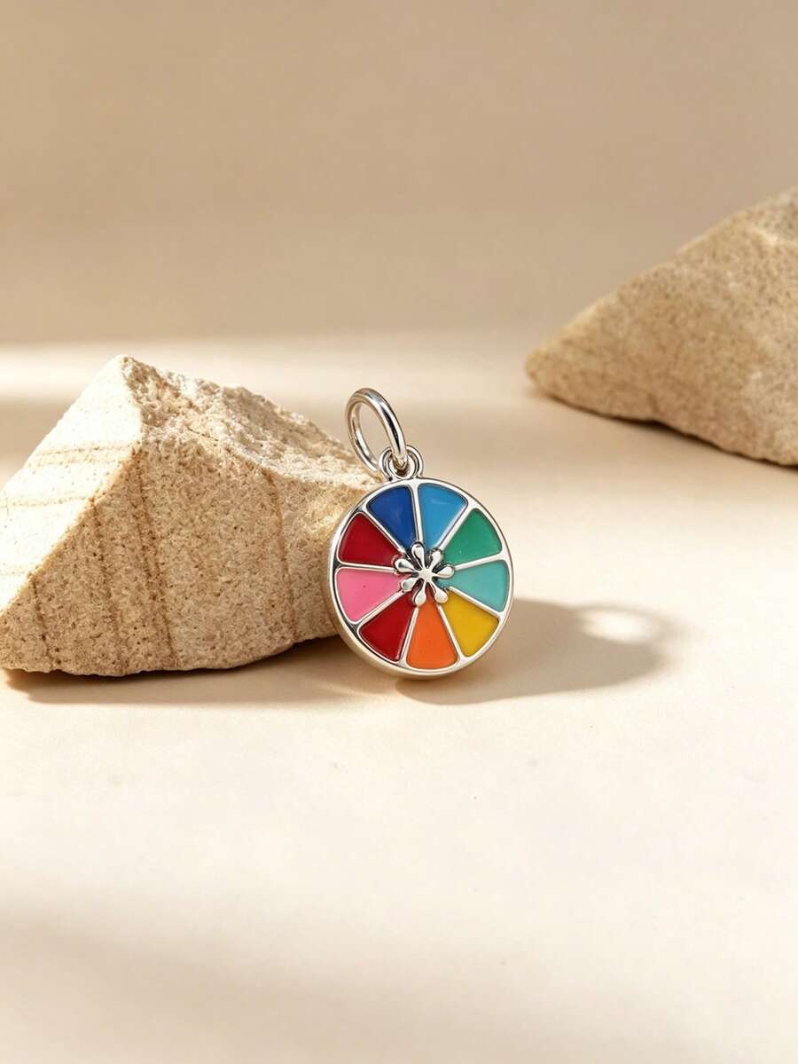 1pc Minimalist Unique 925 Sterling Silver Enamel Colorful Lemon Twist Pendant, Enamel Frosted Donut Pendant, Multiple Sizes Available, Bohemian Style High-End Luxury DIY Necklace Women's Premium Gift Design - Enamel Colorful Lemon Twist Charm - View 1