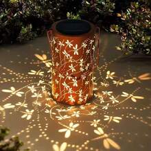 Metal Dragonfly Solar Lantern Light, Waterproof Projection Hanging Solar Light With Handle, Vintage Bronze Outdoor Decorative Light, Automatic Warm Shadow Light, Suitable For Garden, Patio, Yard, Fence, Pathway, Holiday, Wedding, Housewarming Decoration Gift, Solar Path Light, Ground Light, Outdoor Garden Decoration, Balcony Decoration, Outdoor Solar Light, LED Light Strip, Camping Essential - Dragonfly Lantern - View 1