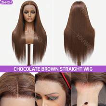 Wear And Go 34Inch Glueless Pre Cut 4x4 5x5 Lace Closure Wig Brown Sliky Straight 13x4 13x6 HD Transparent Lace Front Wigs Chocolate Brown Lace Frontal Wigs For Beginners Brazilian Hair Human Blended Hair 200% Density Pre-Plucked Baby Hair For Women - S4 - View 9
