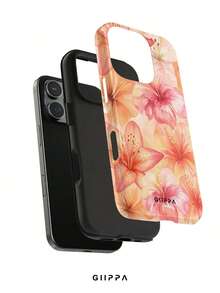 GIIPPA 1pc Warm Orange Gradient Background With Watercolor Hand-Painted Hibiscus Pattern Design, Phone Case Compatible With Phone 17 Pro Max, 16 Pro Max, 15 Pro Max, 14 Pro Max, 13 Pro Max, 12 Pro Max, 11 Pro Max Plus, Shockproof Protective Cover - Orange - View 2