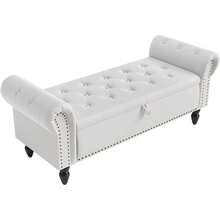 Ottoman Storage Bench,Sofa Bench,Foot Rest Stool,Velvet End Of Bed Bench,Storage Box With Lid, Entryway Bench,168 KG Load Capacity - White - View 5