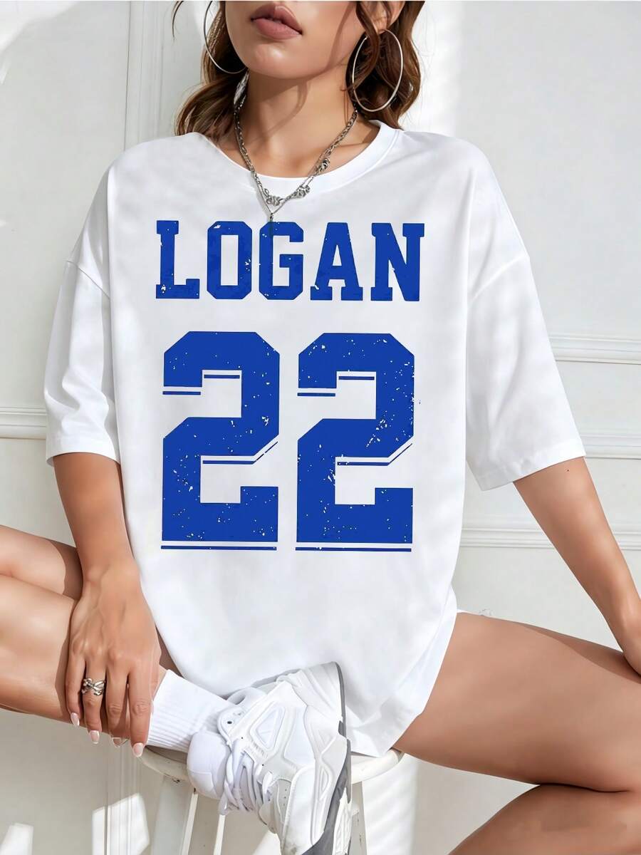 Vintage Retro Off Campus Logan 22 Distressed Vintage Number Jersey Oversized T Shirt Unisex Hockey Booktok Retro Sport Streetwear Loose Short Sleeve T - Black - View 1