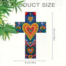 1pc Patterned Wall Hanging Cross, Wooden Wall Art Decor, Home Decoration, Suitable For Living Room, Bedroom, Kitchen, Entryway Decor, Wall Decor Gift, Holiday Decoration, - Multicolor - View 5