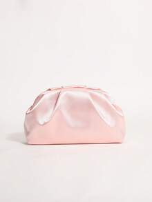 SCULPTEDSTYLE BAGS 1件裝粉色緞面軟雲朵手拿包女款，奢華珍珠裝飾與珠飾工藝，百褶設計，輕奢風晚宴包，附鏈條背帶正式包，適合舞會、晚宴、盛會 - 粉色 - 查看 4