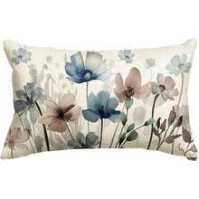 1pc/2Pcs Watercolor Blue Brown Floral Lumbar Pillow Covers, Vintage Neutral Wild Flower Print Rectangular Cushion Cases, Minimalist Farmhouse Decorative Throw Pillow Covers Without Insert For Sofa Couch Bedroom Home Decor - Dusty Blue - View 4
