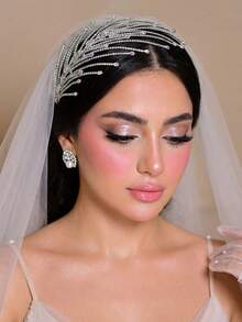 1pc Elegant Rhinestone Tassel Bridal Headband Hair Accessory For Women, Suitable For Celebration, Ball, Party, Photography - Silver - View 2