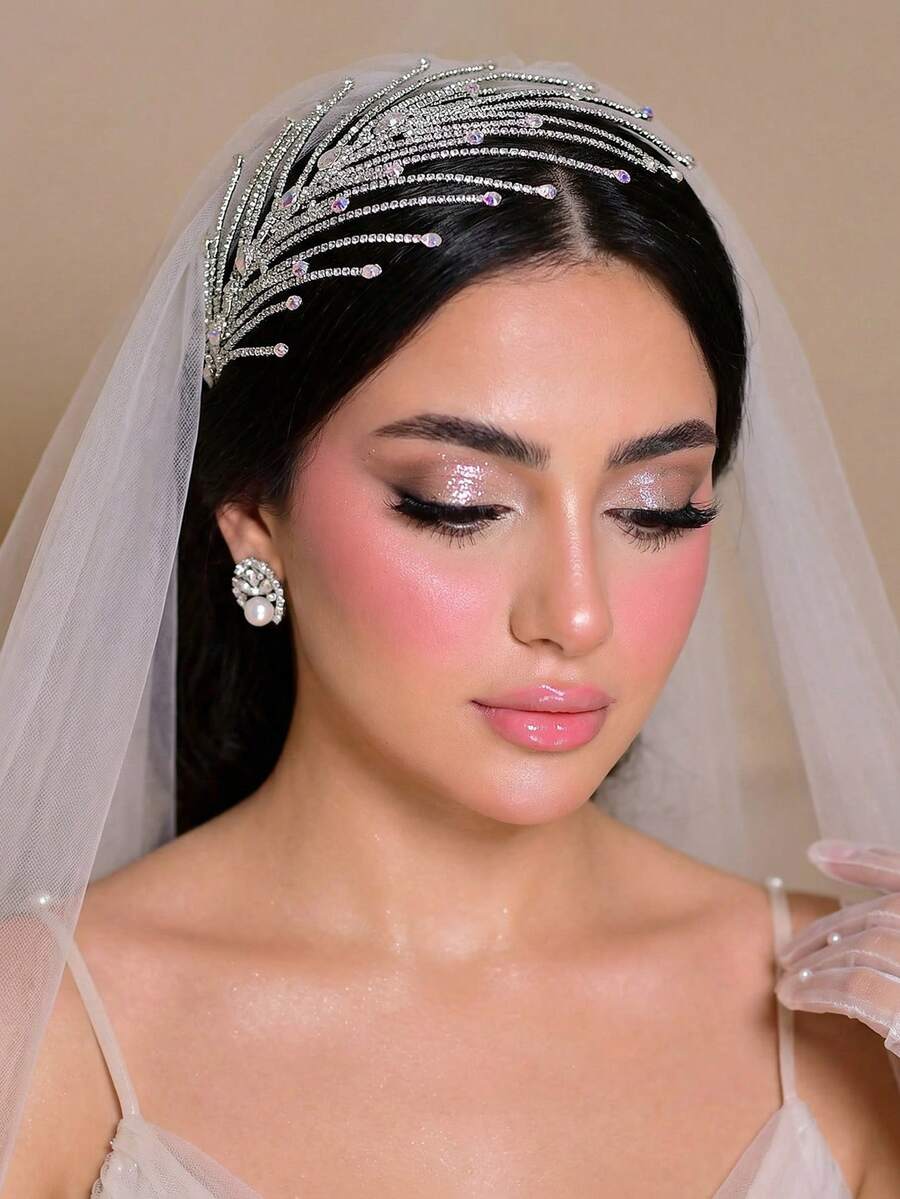 1pc Elegant Rhinestone Tassel Bridal Headband Hair Accessory For Women, Suitable For Celebration, Ball, Party, Photography
