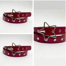 1pc Women's Punk Star Eyelet Versatile Fashion Waist Belt Fall, Autumn, Halloween - Burgundy - View 10