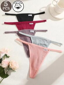 5pcs/Set Women's Multicolor Vertical Striped Thin Waist Sexy Thong Panties - Multicolor - View 1