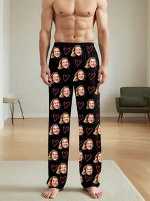 Unisex Personalized Photo Pajama Pants, Custom Pet And Couple Face Pattern, Ideal Gift For Husband/Wife For Wedding, Anniversary, Christmas - Multicolor - View 3