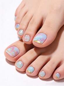 Beauty Sticker 22 piezas de tiras de uñas de los pies con strass, pegatinas de uñas de los pies con degradado de purpurina, fáciles de aplicar, adecuadas para manicuras DIY de damas en vacaciones, viajes y bailes de graduación - Multicolor - Ver 2