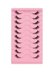 10 Pairs Natural Half-Cat Eye Style False Eyelashes, Transparent Band, Fluffy Long 3D Faux Mink Eyelash Set, Soft False Eyelash Strips, Suitable For Cosplay And European-American Style Eyelash Extensions - Black - View 3