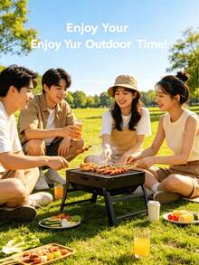 1pc Portable Foldable Charcoal Grill, With Pull-Out Ash Tray, Thickened Rust-Proof Grilling Rack, Lightweight Compact Grill, Suitable For Camping, Picnic, Beach, Backyard, Multi-Functional Outdoor Cooking Rack, Can Grill Meat, Seafood, Vegetables - A - View 3