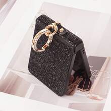 CHOKBODY Luxury Shiny Sequin Fashion Style, With Hinge Protection, With Artificial Diamond Plated Ring Buckle Foldable Phone Case Compatible With Samsung Galaxy Z Flip 8, 7, 7FE, 6, 5, 4 5G Foldable Phone Protective Cover - Black - View 6