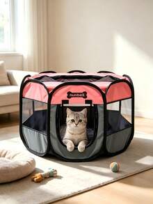 1 Piece Pet Playpen, Breathable And Visible Mesh, Double Zipper Closure, Waterproof And Wear-Resistant Fabric, Foldable For Easy Storage, Suitable As Maternity Enclosure For Both Cats And Dogs - Random Color - View 2