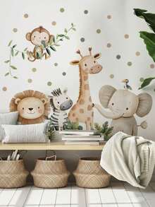 2pcs Jungle Animal Polka Dot Wall Decals Lion Giraffe Baby Elephant Monkey And Sleeping Bear Animal Peek-A-Boo Stacked DIY Peel And Stick Vinyl Stickers For Nursery Door, Hallway, Kids Bedroom Wall Home Decor Art Stickers Back To School Gift - Multiple Styles - View 2