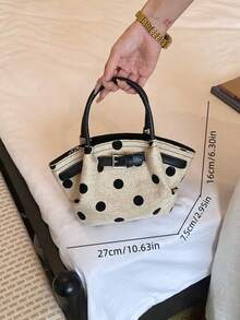 Dedoo 女款迷你波點亞麻帆布托特包，皮革扣飾，小提把單肩包，休閒日常通勤，春夏款 - 黑色 - 查看 12