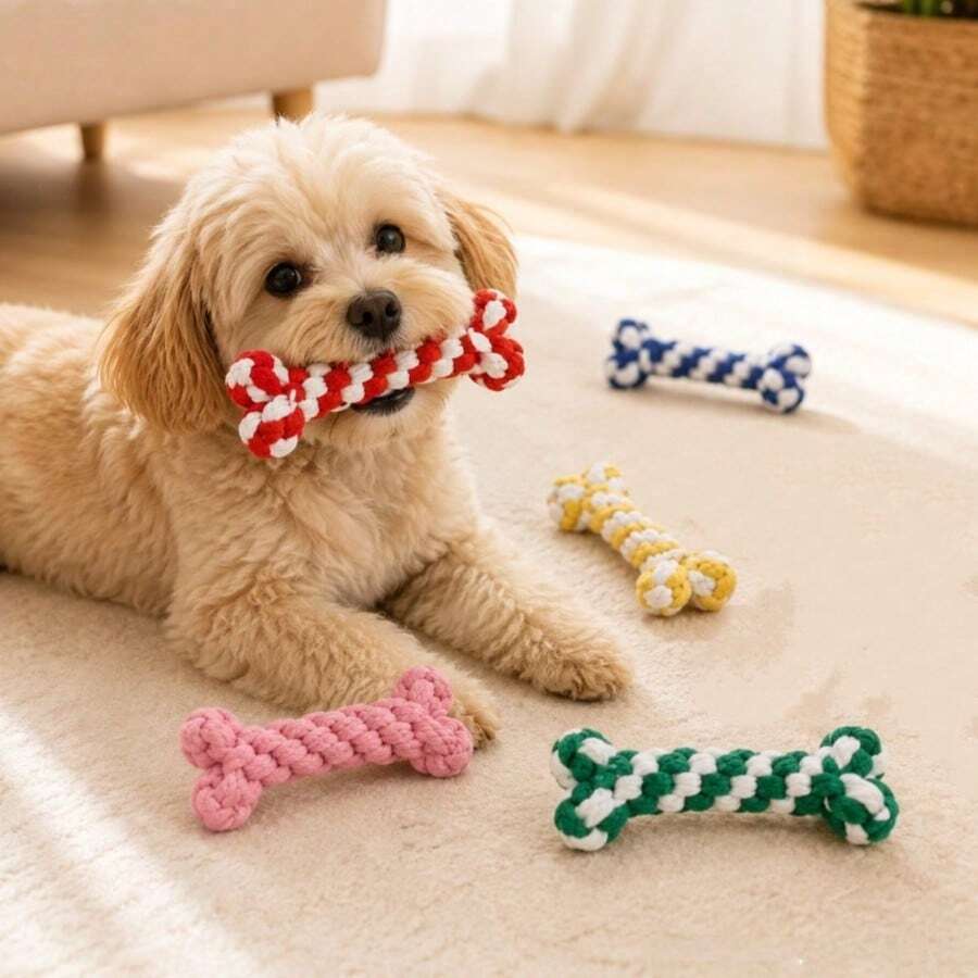 Dog Rope Knot Chew Toy With Corn Bone And Round Ball, Bright Colors To Easily Attract Pet Attention. Durable And Bite-Resistant, Helps Relieve Stress, Clean Teeth And Prevent Oral Problems. Interactive Rope Knot Toy Suitable For Puppies, Small And Medium Dogs. Dogs Stuff/Dog Toy - Multicolor - View 1