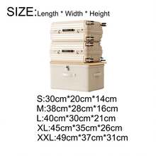 Dual-Purpose Home Storage Bin, Thickened Foldable Linen Storage Box With Lid, Stackable Dust-Proof Container, Suitable For Snacks, Clothes, Toys, Kitchen, Pantry, Bedroom Storage And Organization - Beige - View 3