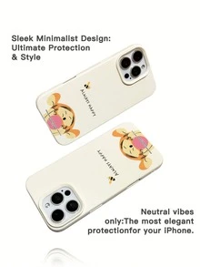 Miniso 1件裝新款迪士尼小熊維尼簡約風黃色真皮手機殼，內層紋理加厚防摔保護殼，適用 Apple iPhone 17/18 Pro Max/Air、16、11/12/13/14 Plus/XR/7/8 Plus/15 Pro Max - 白色 - 查看 5