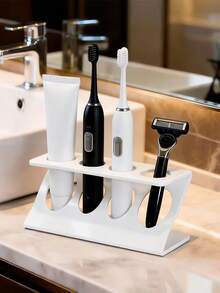 Soporte multifuncional para cepillo de dientes, diseño de 4 compartimentos con drenaje hueco, estante de almacenamiento para cepillo de dientes eléctrico, pasta de dientes y afeitadora, organizador de encimera de baño, accesorio de encimera de baño, opcional en negro y blanco - Blanco y Negro - Ver 8