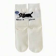 4 Pairs AB Style Cute Cartoon Animal Crew Socks, Soft Mid-Calf, Kawaii Cat Rabbit Carrot Fish Pattern Casual Socks For Daily Wear, School, Holiday Gift - Multicolor - View 6