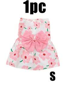 1pc Pink Cherry Blossom Print Dog Dress, Large Bow Decor Sleeveless Pet Dress, Soft Breathable Puppy Princess Outfit, Summer Cute Small And Medium Dog Clothes, Suitable For Bichon Poodle Daily Wear - Pink - View 9