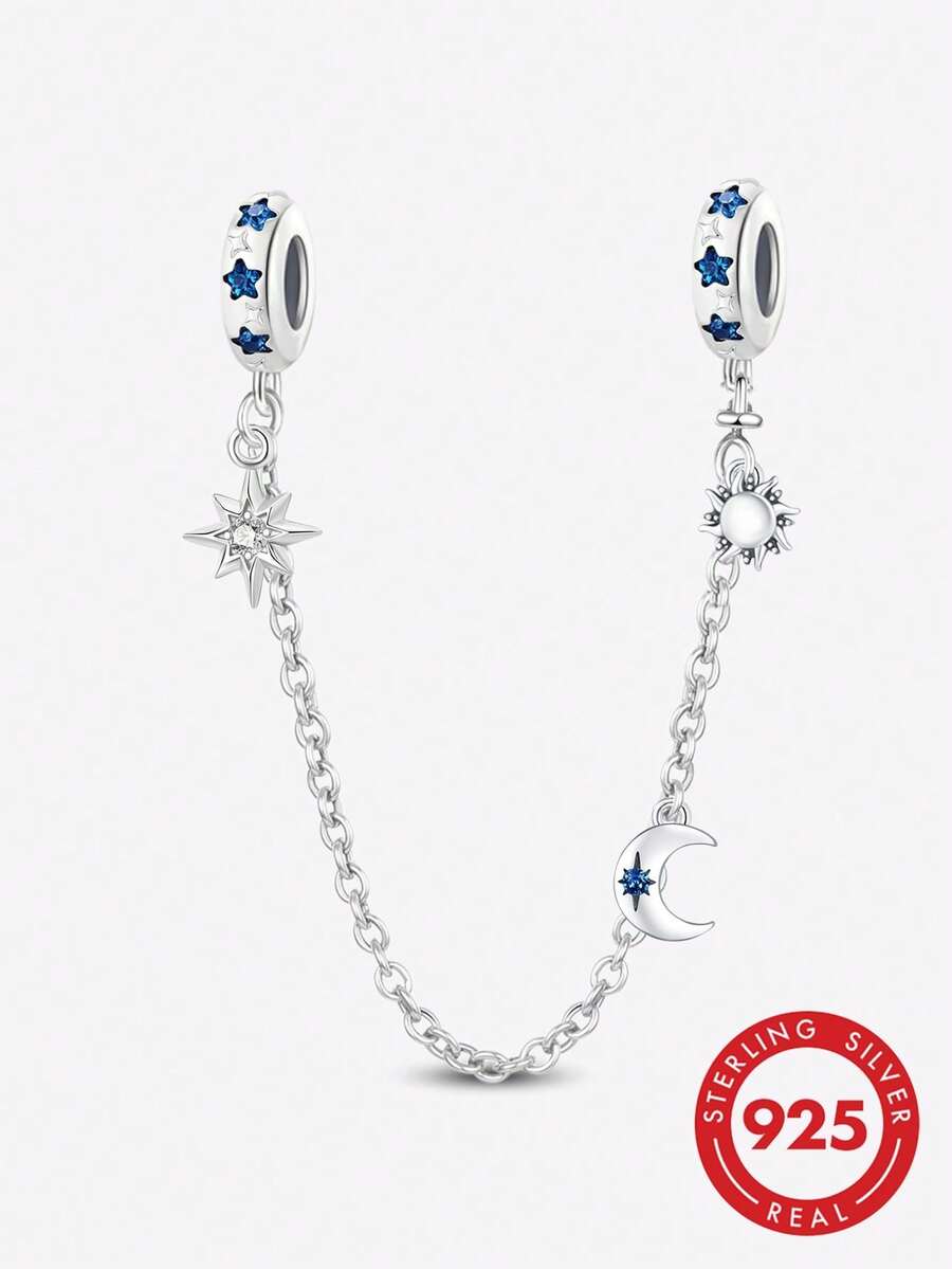1pc 925 Sterling Silver Sun, Moon & Star Charm Pendant, Suitable For DIY Bracelet Jewelry Making For Women - Stars - View 1