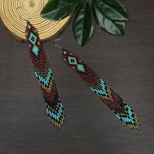 AHAYA Pendientes de borla larga hechos a mano con cuentas de semilla, joyería vintage de cuentas de colores, pendientes de moda para mujeres, adecuados para uso diario, festivales, fiestas, regalo - Multicolor - Ver 7