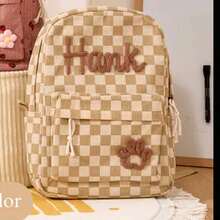 Ransel Nama Kustom dengan Motif Kotak-kotak Stroberi, Ransel Perjalanan Kapasitas Besar dengan Kompartemen Laptop - MultiWarna - View 28