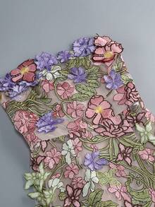 Elegant Women's 3D Floral Strapless Bodycon Fitted Party Dress - Multicolor - View 5