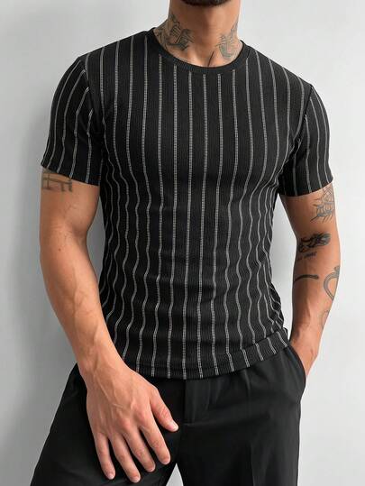 ZYNTH BALENO Camiseta de manga corta ajustada con arrugas de moda de verano para hombres, adecuada para deportes al aire libre, entrenamientos de gimnasio