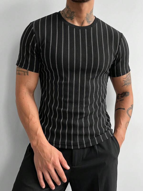 ZYNTH BALENO Camiseta de manga corta ajustada con arrugas de moda de verano para hombres, adecuada para deportes al aire libre, entrenamientos de gimnasio