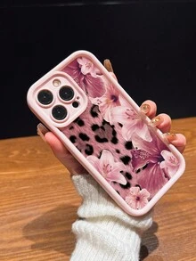 Sweet Lily & Leopard Print Design Perforated Matte Thick Full Coverage Phone Case Compatible With IPhone 11/12/13/14/15/16 Pro Max/17/17 Pro/17 Pro Max/Air/15 Pro Max/16 Plus/14 Pro Max And Other Models - Pink - View 4