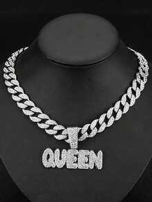 1件欧美男士合金全镶钻字母吊坠项链，嘻哈个性风格 - Queen吊墜項鍊 - 查看 15