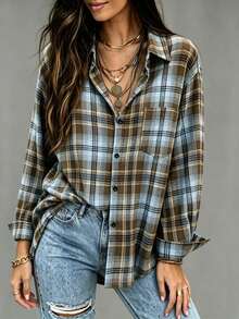 Women's Plaid Single-Breasted Casual Versatile Daily Commute Shirt - Multicolor - View 2