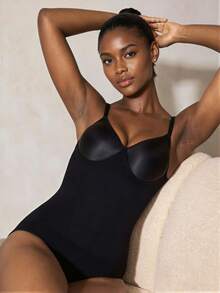 Veilyse 1pc Women Seamless Fixed Cup Camisole Triangle Panty Waist Cincher Bodysuit Tummy Control Bodysuit For Summer - Black - View 11