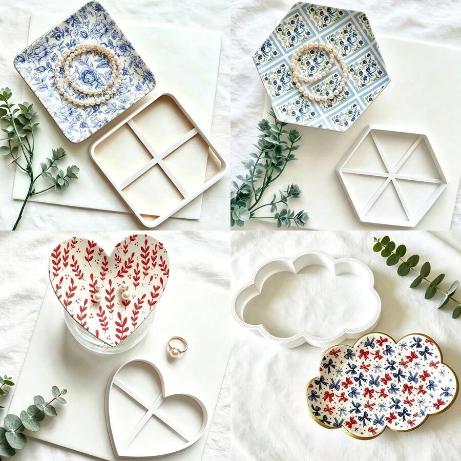Geometric & Heart Cloud Polymer Clay Molds, Large Soft Clay Molds, Suitable For DIY Jewelry Trays, Accessory Dishes And Home Decor - Geometry - View 1